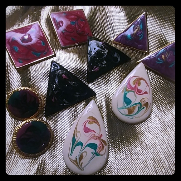 Vintage Jewelry - Over the top gaudy 80s pierced earrings 5 pair